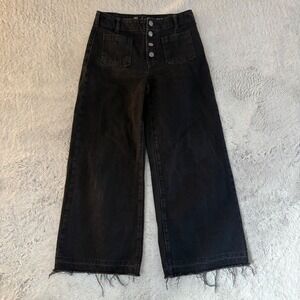 Gap Kids‎ Girls High Stride Ankle Wide Leg Jeans Black Button Fly Size 14 READ